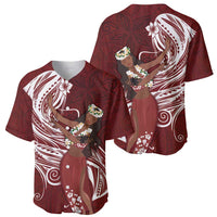 Tahiti Islands Polynesian Plumeria Baseball Jersey Tahitian Vahine 'Ote'a - Scarlet LT7 - Polynesian Pride
