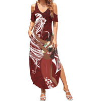 Tahiti Islands Polynesian Plumeria Family Matching Summer Maxi Dress and Hawaiian Shirt Tahitian Vahine 'Ote'a - Scarlet