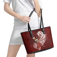 Tahiti Islands Polynesian Plumeria Leather Tote Bag Tahitian Vahine 'Ote'a - Scarlet LT7 - Polynesian Pride