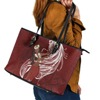 Tahiti Islands Polynesian Plumeria Leather Tote Bag Tahitian Vahine 'Ote'a - Scarlet LT7 - Polynesian Pride