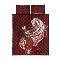 Tahiti Islands Polynesian Plumeria Quilt Bed Set Tahitian Vahine 'Ote'a - Scarlet