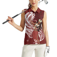 Tahiti Islands Polynesian Plumeria Women Sleeveless Polo Shirt Tahitian Vahine 'Ote'a - Scarlet LT7 - Polynesian Pride