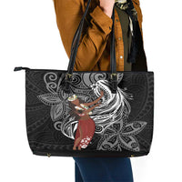 Tahiti Islands Polynesian Plumeria Leather Tote Bag Tahitian Vahine 'Ote'a - Black LT7 - Polynesian Pride