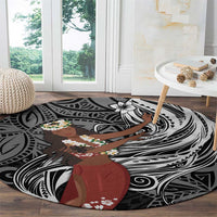 Tahiti Islands Polynesian Plumeria Round Carpet Tahitian Vahine 'Ote'a - Black