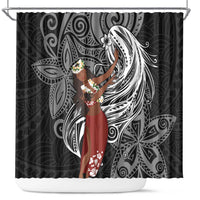 Tahiti Islands Polynesian Plumeria Shower Curtain Tahitian Vahine 'Ote'a - Black LT7 Black - Polynesian Pride