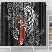 Tahiti Islands Polynesian Plumeria Shower Curtain Tahitian Vahine 'Ote'a - Black LT7 - Polynesian Pride
