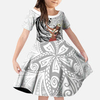 Tahiti Islands Polynesian Plumeria Kid Short Sleeve Dress Tahitian Vahine 'Ote'a - White LT7 KID White - Polynesian Pride