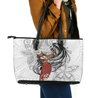 Tahiti Islands Polynesian Plumeria Leather Tote Bag Tahitian Vahine 'Ote'a - White LT7 - Polynesian Pride