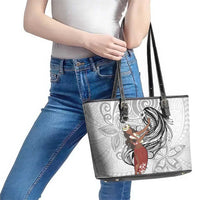Tahiti Islands Polynesian Plumeria Leather Tote Bag Tahitian Vahine 'Ote'a - White LT7 - Polynesian Pride