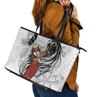 Tahiti Islands Polynesian Plumeria Leather Tote Bag Tahitian Vahine 'Ote'a - White LT7 - Polynesian Pride