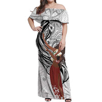 Tahiti Islands Polynesian Plumeria Off Shoulder Maxi Dress Tahitian Vahine 'Ote'a - White LT7 Women White - Polynesian Pride