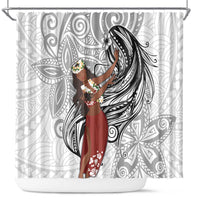 Tahiti Islands Polynesian Plumeria Shower Curtain Tahitian Vahine 'Ote'a - White LT7 White - Polynesian Pride