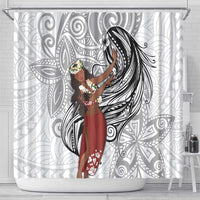 Tahiti Islands Polynesian Plumeria Shower Curtain Tahitian Vahine 'Ote'a - White LT7 - Polynesian Pride