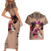 Polynesian Couples Matching Short Sleeve Bodycon Dress and Hawaiian Shirt Dog Lover With Beagle - Sunset At The Beach Brown Ver LT7 - Polynesian Pride