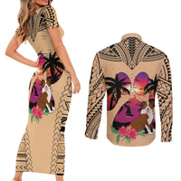 Polynesian Couples Matching Short Sleeve Bodycon Dress and Long Sleeve Button Shirts Dog Lover With Border Collie - Sunset At The Beach LT7 - Polynesian Pride
