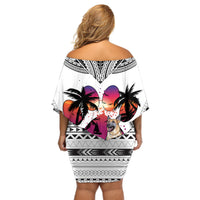 Polynesian Off Shoulder Short Dress Dog Lover With German Shepherd - Sunset At The Beach White Ver LT7 - Polynesian Pride