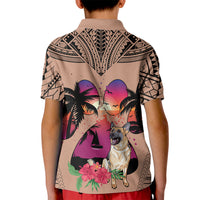 Polynesian Kid Polo Shirt Dog Lover With German Shepherd - Sunset At The Beach Brown Ver LT7 - Polynesian Pride