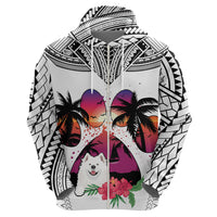 Polynesian Hoodie Dog Lover With Samoyed - Sunset At The Beach White Ver LT7 - Polynesian Pride