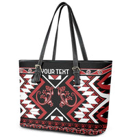 Personalised Aotearoa Waitangi Leather Tote Bag Taniko Motifs - Mania Gecko