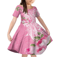 Personalised Hawaii Wahine Family Matching Long Sleeve Bodycon Dress and Hawaiian Shirt Women's Day Maui Lokelani Roses LT7 Daughter's Dress Pink - Polynesian Pride