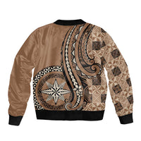 Personalized Tonga Ngatu Bomber Jacket Vintage Brown Manulua Motifs