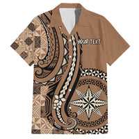 Personalized Tonga Ngatu Family Matching Long Sleeve Bodycon Dress and Hawaiian Shirt Vintage Brown Manulua Motifs