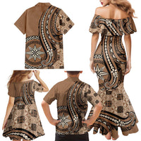 Personalized Tonga Ngatu Family Matching Mermaid Dress and Hawaiian Shirt Vintage Brown Manulua Motifs