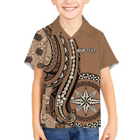 Personalized Tonga Ngatu Kid Hawaiian Shirt Vintage Brown Manulua Motifs