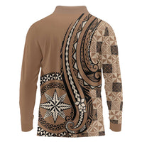 Personalized Tonga Ngatu Long Sleeve Polo Shirt Vintage Brown Manulua Motifs