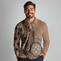 Personalized Tonga Ngatu Long Sleeve Polo Shirt Vintage Brown Manulua Motifs