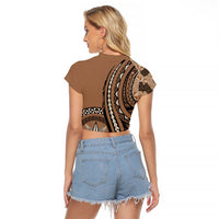 Personalized Tonga Ngatu Raglan Cropped T Shirt Vintage Brown Manulua Motifs