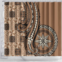 Tonga Ngatu Shower Curtain Vintage Brown Manulua Motifs