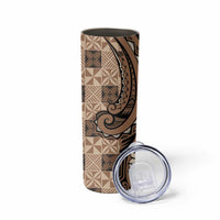 Personalized Tonga Ngatu Skinny Tumbler Vintage Brown Manulua Motifs