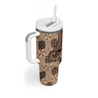 Personalized Tonga Ngatu Tumbler With Handle Vintage Brown Manulua Motifs