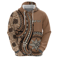 Personalized Tonga Ngatu Zip Hoodie Vintage Brown Manulua Motifs