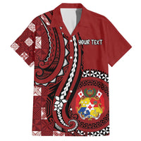 Personalized Tonga Ngatu Family Matching Off The Shoulder Long Sleeve Dress and Hawaiian Shirt Iconic Red Manulua Motifs
