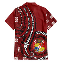 Personalized Tonga Ngatu Family Matching Off The Shoulder Long Sleeve Dress and Hawaiian Shirt Iconic Red Manulua Motifs