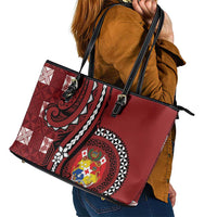Tonga Ngatu Leather Tote Bag Iconic Red Manulua Motifs