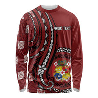Personalized Tonga Ngatu Long Sleeve Shirt Iconic Red Manulua Motifs
