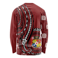 Personalized Tonga Ngatu Long Sleeve Shirt Iconic Red Manulua Motifs