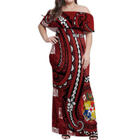 Personalized Tonga Ngatu Off Shoulder Maxi Dress Iconic Red Manulua Motifs LT7 Women Red - Polynesian Pride