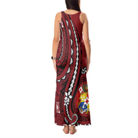 Personalized Tonga Ngatu Tank Maxi Dress Iconic Red Manulua Motifs