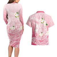 Guam Fishhook Mix Guasali Flowers Couples Matching Long Sleeve Bodycon Dress and Hawaiian Shirt Dreaming Coral LT7 - Polynesian Pride