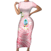 Guam Fishhook Mix Guasali Flowers Short Sleeve Bodycon Dress Dreaming Coral