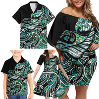 Maori Matariki - Manaia Family Matching Off Shoulder Short Dress and Hawaiian Shirt Emerald Paua Shell LT7 - Polynesian Pride