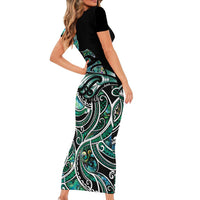 Maori Matariki - Manaia Family Matching Short Sleeve Bodycon Dress and Hawaiian Shirt Emerald Paua Shell LT7 - Polynesian Pride