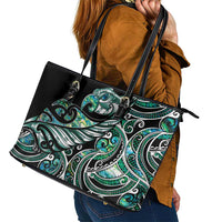 Maori Matariki - Manaia Leather Tote Bag Emerald Paua Shell