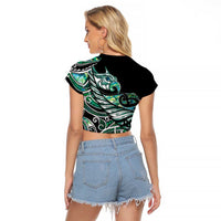 Maori Matariki - Manaia Raglan Cropped T Shirt Emerald Paua Shell LT7 - Polynesian Pride