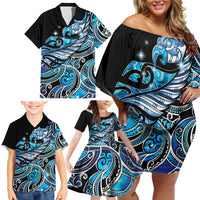 Maori Matariki - Manaia Family Matching Off Shoulder Short Dress and Hawaiian Shirt Galaxy Blue Paua Shell LT7 - Polynesian Pride