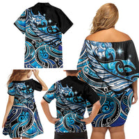 Maori Matariki - Manaia Family Matching Off Shoulder Short Dress and Hawaiian Shirt Galaxy Blue Paua Shell LT7 - Polynesian Pride